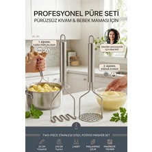 Die Grup Tr 2'li Patates Ezici Seti - Çelik 25 cm Dalgalı Zigzag ve Delikli Püre Yapıcı Bebek Maması Sebze Ezme Aparatı 723540