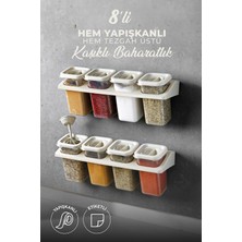 Die Grup Tr 8'li Etiketli Standlı Kilitli Kaşıklı Kendinden Yapışkanlı Kare Baharatlık Takımı - Erzak Kabı Seti