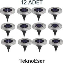 Die Grup Tr 12 Adet 8 Led'li Gömme Solar Güneş Enerjili Zemin Yol Bahçe Aydınlatma Spot Lambası Su Geçirmez