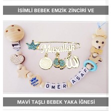 Die Grup Tr Isimli Bebek Emzik Zinciri ve Mavi Taşlı Bebek Yaka Iğnesi