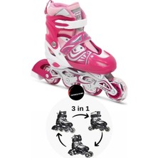 Die Grup Tr Işıklı Çocuk Pateni, Silikon Ayarlanabilir Teker, Metal Gövde, Unisex, Pembe, 30-33 Beden