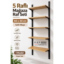 Die Grup Tr 1 Modül 5 Raflı Konik Dikme Mağaza Raf Sistemi 60X30 cm Safir Meşe Suntalam Duvar Rafı