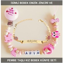 Die Grup Tr Isimli Bebek Emzik Zinciri ve Künye Seti, Pembe, Unisex