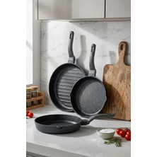 Die Grup Tr 3738 Biogranit Döküm Grill Ergonomik Saplı 3 Parça Tava Seti Gri 20-24-28CM