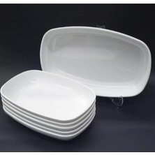 Die Grup Tr 6 Adet Beyaz Melamin Kayık Tabak 28X18CM Büyük Boy Salata Tabağı Oval Tabak, ES-2021-11-03-12