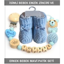 Die Grup Tr Isimli Bebek Emzik Zinciri ve Erkek Bebek Mavi Patik Seti