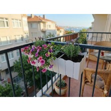 Die Grup Tr 45 X15X16 Ebatlarında Dekoratif Beyaz Çit Görünümlü Balkon Saksısı Demir Kancalar Ile Asılabilir