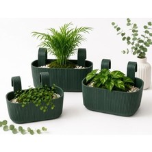 Die Grup Tr Modern Balkon ve Küpeşte Saksısı, 3,2 Litre, Yeşil, Plastik, Asılabilen, Dikdörtgen, 3'lü Set