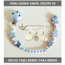 Die Grup Tr Isimli Bebek Emzik Zinciri ve Beyaz Taşlı Bebek Yaka Iğnesi, Gümüş, Unisex