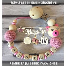 Die Grup Tr Isimli Bebek Emzik Zinciri ve Pembe Taşlı Bebek Yaka Iğnesi