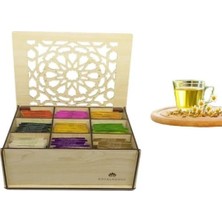 Die Grup Tr Ahşap Akçaağaç Renk Çay Kutusu 9 Bölmeli Kapaklı Bitki Çayı Saklama Kabı (Çaylar Dahil) Tea Box
