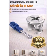 Die Grup Tr Imt Aksesuar 8 mm Kendinden Dübelli Minifix Gövde ve Mil Seti - Mobilya Bağlantı Elemanı (100 Parça) Metalik