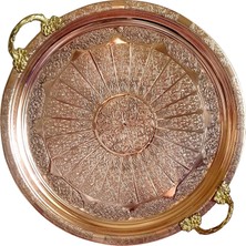 Die Grup Tr El Işlemeli Otantik Desenli Kalın Bakır Tepsi (1mm) 38 cm Çap