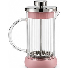 Die Grup Tr Cam French Press Kahve ve Çay Demleme Presi, Metal Filtreli Pistonlu Demlik, Şeffaf Kulplu Tasarım 350 Ml, Pembe