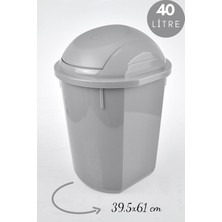 Die Grup Tr Yuvarlak Çöp Kovası, Oynar Kapaklı Gri Çöp Kovası, Kapaklı Yuvarlak Çöp Kovası 40 Litre 39,5X61 cm Gri