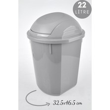 Die Grup Tr Yuvarlak Çöp Kovası, Oynar Kapaklı Gri Çöp Kovası, Kapaklı Yuvarlak Çöp Kovası 22 Litre 32,5X46,5 cm Gri