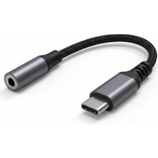 Die Grup Tr Type-C To 3.5 mm Aux Ses ve Mikrofon Dönüştürücü Örgülü Metal Uçlu Kulaklık Jak Çevirici Adaptör CN02
