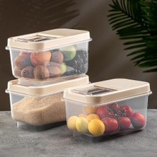 Die Grup Tr 3'lü 7,5 Lt Bakliyat Saklama Kabı - Kayar Kapaklı Erzak Saklama Kabı Krem