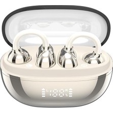 Die Grup Tr G43 Ows Açık Kulak Bluetooth Kulaklık - Dijital LED Göstergeli, Su Geçirmez Şeffaf Tasarımlı Kablosuz Spor Kulaklığı (Krem)