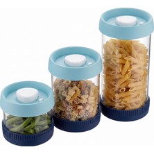 Die Grup Tr Yuvarlak Vakumlu Cam Saklama Kabı, 3'lü Set Mavi (450 ML+840 ML+1500 Ml)