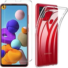 Die Grup Tr Samsung A21S Anti-Scratch-Temperli Cam Ekran Koruyucu + Crystal Şeffaf Silikon