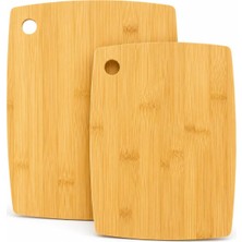 Die Grup Tr Bambu Kesme Tahtası 2'li Set - Doğal Ahşap Kesme ve Sunum Tahtası - Büyük Küçük Boy - Bıçak Dostu Yüzey - Askı Delikli Ergonomik Mutfak Doğrama Tahtası - Sebze Meyve Ekmek Et Için