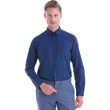 Hatemoğlu Lacivert Slim Fit Düz Pamuklu Slim Yaka Uzun Kollu Klasik Gömlek