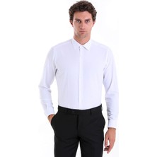 Hatemoğlu Beyaz Slim Fit Düz Pamuklu Slim Yaka Uzun Kollu Klasik Gömlek