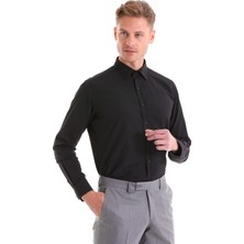 Hatemoğlu Erkek Siyah Slim Fit Pamuklu Uzun Kollu Gömlek