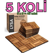 Die Grup Tr 5 Koli Tik Ağacı Parke Balkon Teras Yer Döşemesi Masif Ahşap 5x9 =45 Adet Altın Tik