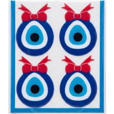 Die Grup Tr Kurdeleli Nazar Boncuğu Sticker - 4 Adet, 4.5x6 Cm, Yapışkanlı Koruyucu Göz Etiketi, Dekoratif Oto ve Eşya Süsü