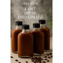 Die Grup Tr 4 Adet Şeffaf Cold Brew Siyah Kapaklı Soğuk Kahve Yassı Cam Şişe 200 ml