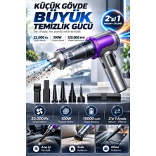 Die Grup Tr Kablosuz Araç Içi Süpürge 22000 Pa, 100W Fırçasız Motor, 15000 Mah Şarjlı El Süpürgesi, 2'si 1 Arada Vakum ve Üfleme, Çoklu Başlık Seti, Ev Ofis Araç Için HL-161