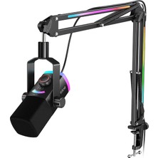 Die Grup Tr Oyun Mikrofonu Seti, Xlr/usb Dinamik Pc Mikrofonu Podcast Kayıt Için Bom Kollu Rgb Akış Mikrofon Seti, Dokun-Sessiz, Mix Kontrolü, Kulaklık Jakı-Ampligame AM8PROT