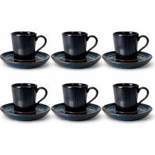 Die Grup Tr Dyris 6'li Premium Porselen Kahve Fincanı ve Tabak Seti, Lacivert, 6,5 cm Kupa ve 12 cm Tabak