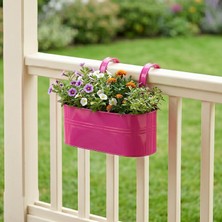 Die Grup Tr Askılı Metal Elips Saksı - Sökülebilir Askılı Balkon Saksılık ve Çiçeklik 7 Litre (Pembe)