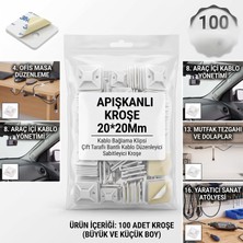Die Grup Tr Yapışkanlı Kroşe 20X20 mm (100 Adet) - Kablo Bağlama Klipsi, Çift Taraflı Bantlı Kablo Düzenleyici Sabitleyici Kroşe