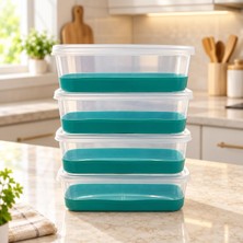 Die Grup Tr Plastik Saklama Kabı Seti, Kapaklı, 4'lü, Turkuaz