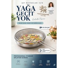 Die Grup Tr Endüstriyel 29 cm Tava Yağ Sıçratmaz Kapak Titanyum 5 mm Çerçeveli Profesyonel Şef Tipi 18/10 304 Paslanmaz Çelik 723688