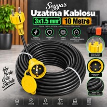 Die Grup Tr Siyah Sarı 10 Metre 3x1.5mm Cca Topraklı Prizli Ev Bahçe Atölye Ofis Elektrik Seyyar Uzatma Kablosu