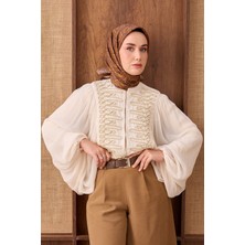 Silk Home Twill Ipek Eşarp Geometric Pattern Taba