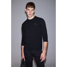 U.S. Polo Assn. Erkek Siyah Bisiklet Yaka Slim Fit Basic Sweatshirt 50329385-VR046