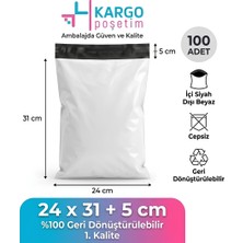 Kargo Poşetim Beyaz Cepsiz Kargo Poşeti | 24X31+5 cm | 100 Adet |100 Mikron | Küçük Boy | Kalın | Iç Göstermez