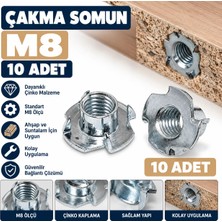 FREKANS Çakma Somun M8 Çinko Kaplama Ağaç Mobilya Bağlantı Somunu 4 Tırnaklı (10 Adet)