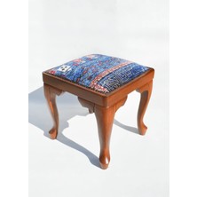 Kilim Co. Eleanor El Yapımı Ahşap Tabure, Iran Halısı Detaylı