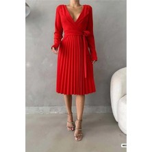 En-Cag Kruvaze Kısa Yaka Kemerli Elbise Kollu · Renk: Mor · Beden: 3xl Bss