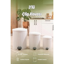 Die Grup Tr 0709-1 Stil 3lü Yuvarlak Pedallı Içi Kovalı Çöp Kovası Seti - Banyo Mutfak Çöp Kovası Takımı Beyaz