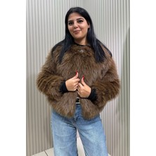 Swana Kadın Tek Düğme Kapamalı Astarlı Kürk Ceket- Kahverengi