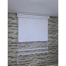 Perdeciniz Sarmaşık Küçük Gül Desenli Çiftli Sistem Tül Stor Perde Krem Renk (Etek Boncuklu) Enxboy