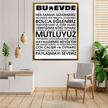 Giyense Tablo Bu Evde Mutluyuz Yazılı Siyah Beyaz Tipografi Ev Kuralları Kanvas Tablo